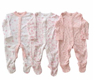 Girls 3 Pack Sleepsuits - 2 Designs