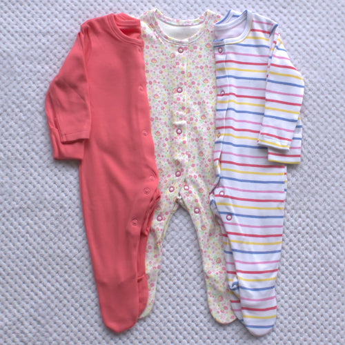 Girls 3 Pack Sleepsuits - 2 Designs