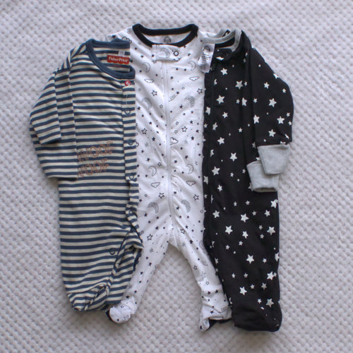 Newborn 3 Pack Sleepsuits  - Assorted Designs