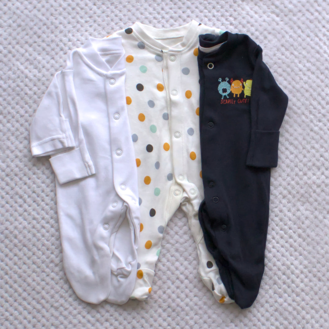 Sleepsuits 3 pack Tiny baby size only