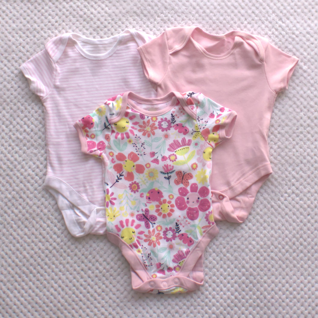 3 Pack Short-sleeve Bodysuits 3-6m