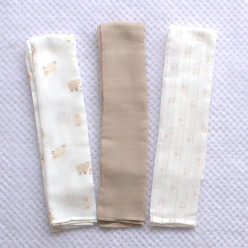 3 Pack Muslin Cloths - 3 Colours
