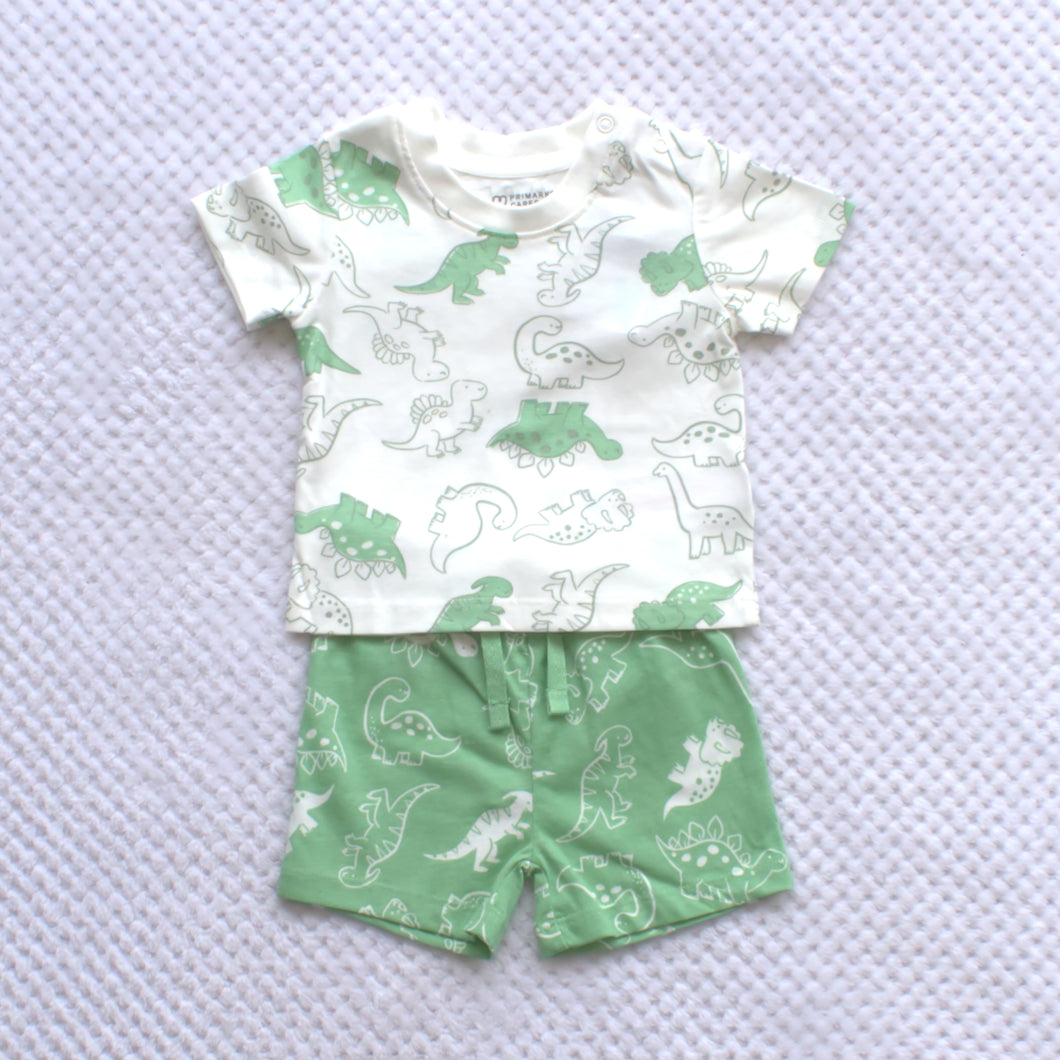 Boys Green Short Set- Dinosaur